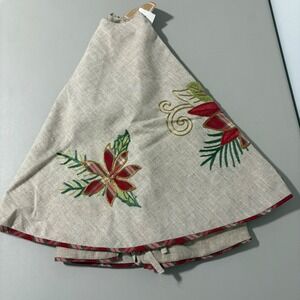 Ridgefield Home Holiday Collection 54 Inch Diameter Poinsettia Tree Skirt Linen‎